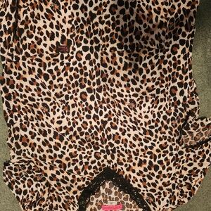 Betsey Johnson Leopard Print  Scrub Top with Black Lace
